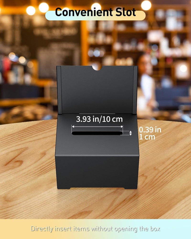 Uniclife Metal Donation Box for Fundraising, Suggestion Box with Slot and Lock, Black Ballot Boxes with Sign Holder, Storage Container for Voting Charity Tip Collection, 6.4" x 4.7" x 4" - Image 3
